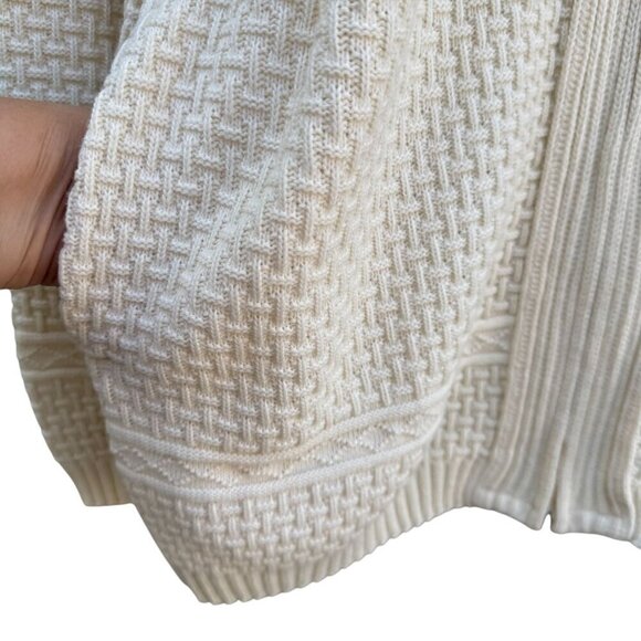 Comfort Knits Mens Vintage Ivory Full-Zip Basketweave Grandpa Cardigan Sweater L - Picture 6 of 9